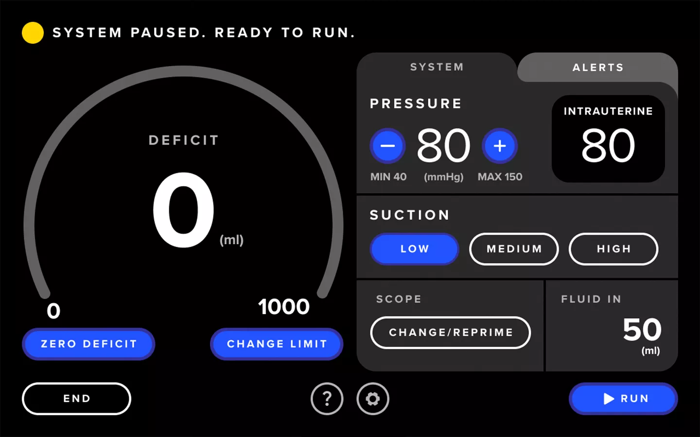 Screenshot from the Fluent Pro Fluid Management System user interface showing suction control.